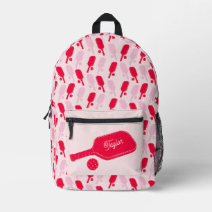 Rote und rosa Pickleball-Schläger personalisiert Bedruckter Rucksack