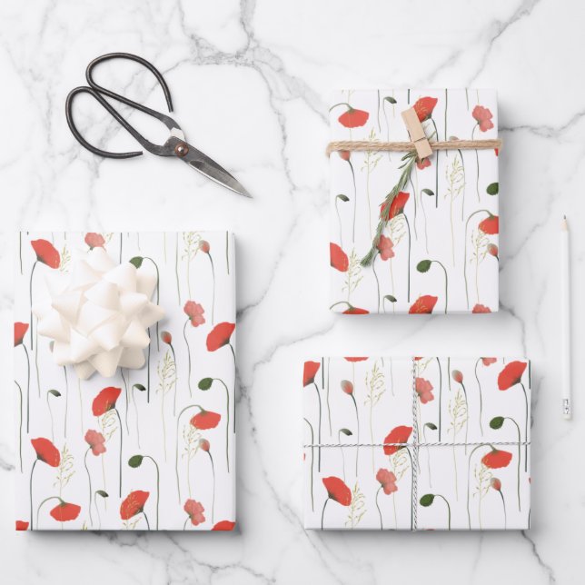 Rote und rosa Poppies Geschenkpapier Set (Vorderseite)
