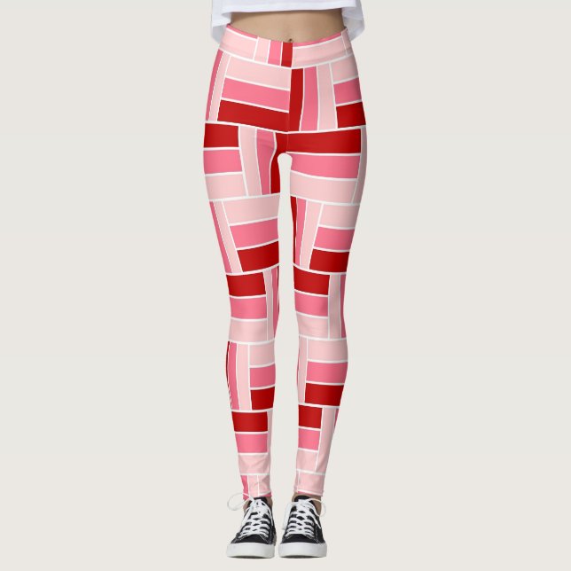 Rote und rosa Rechtecke Leggings (Vorderseite)