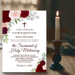 Rote und rosa Rose Boho Moderne katholische Hochze Einladung<br><div class="desc">Diese schöne Hochzeitseinladung ist perfekt für eine moderne katholische Zeremonie. Es zeichnet sich durch ein rustikales boho chic Design mit eleganten Schriftzeichen und handgemalten Aquarellfarben in den Farbtönen Rosa, Rot und Bordeaux aus. Umfasst ein Kreuz oder ein Kruzifix und eine Formulierung, in der Ihre Gäste eingeladen werden, an einer Brautmesse...</div>