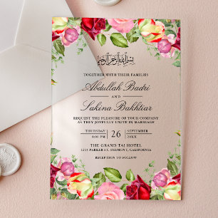 Rote und rosa Rosen Florale muslimische Hochzeit Acryleinladungen
