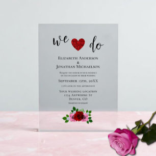 Rote und rosa Rosen Hochzeit Acryleinladungen