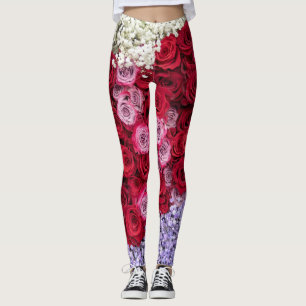 Rote und rosa Rosen mit farbenfroher Gypsophila Leggings