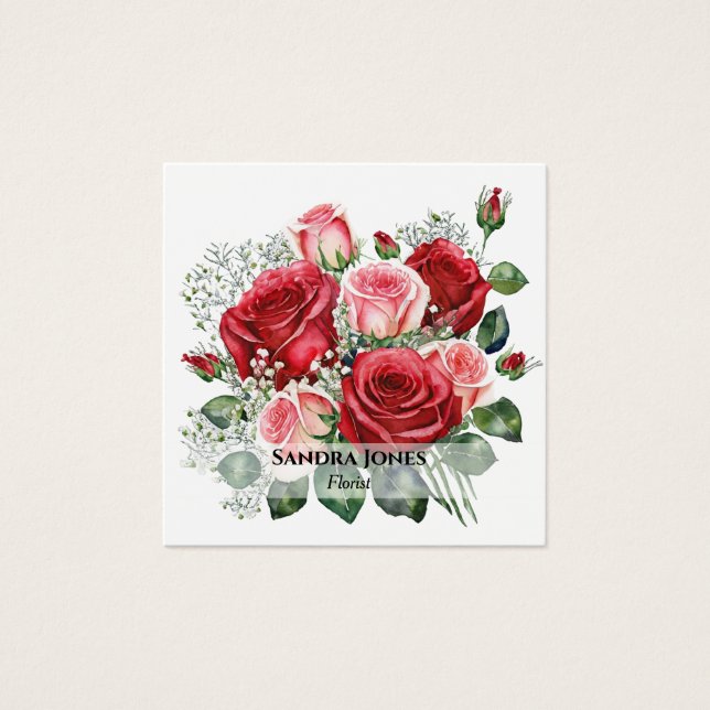 Rote und rosa Rosen Visitenkarten für Wasserfarben (Vorderseite)