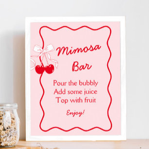 Rote und Rosa Schleifen Hochzeitsdusche Mimosa Bar Poster