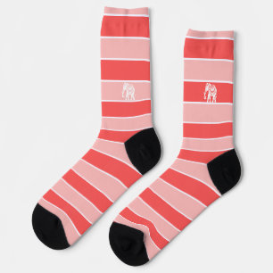 Rote und rosa Streifen mit weißem Elefanten Socken