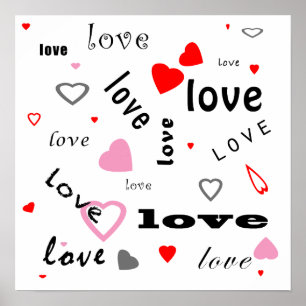 rote und rosa Typografietextentwurfs-Liebeherzen Poster