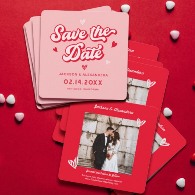 Rote und rosa Valentines Hochzeitssemble Foto Save The Date (Von Creator hochgeladen)