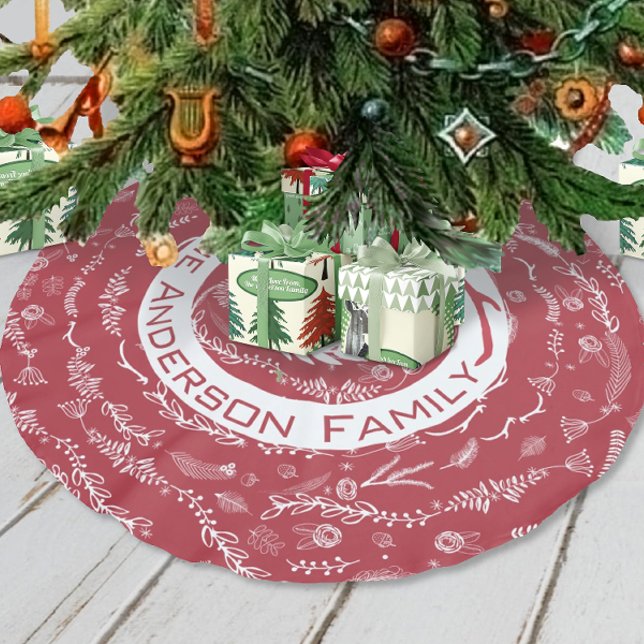 Rote und rosa Weihnachtsfamilie Rentierpfeile Polyester Weihnachtsbaumdecke (Von Creator hochgeladen)