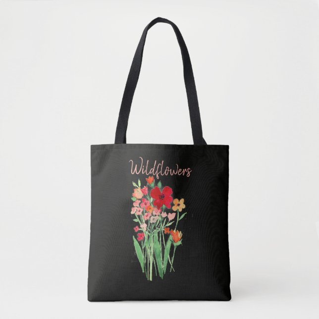 Rote und rosa Wildblumen Text Tasche (Vorderseite)
