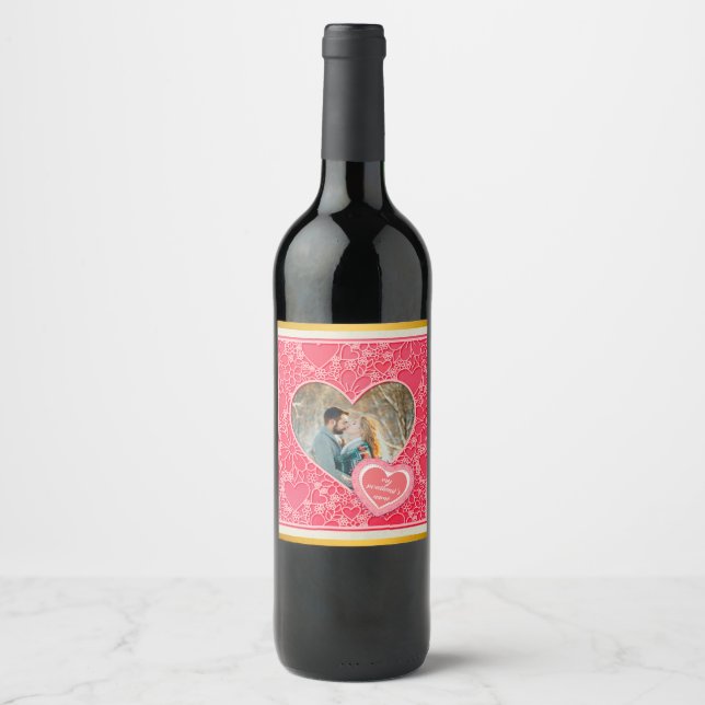 Rote und rosafarbene blumenreiche Herzen Valentins Weinetikett (Vorderseite)