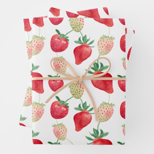 Rote und rosafarbene Erdbeeren Geschenkpapier Set (Beispiel)