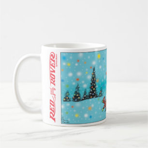Rote und Rover-Urlaubbäume und bunte Schneeflocken Kaffeetasse