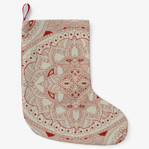 Rote und Sahnehennastrauch-Art-Mandala Kleiner Weihnachtsstrumpf