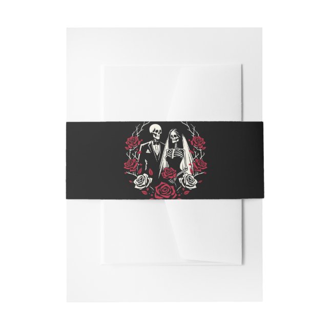 Rote und Schwarz-weiße Rose Skeleton Couple Weddin Einladungsbanderole (Vorderseite Beispiel)