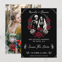 Rote und Schwarz-weiße Rose Skeletton Save the Dat