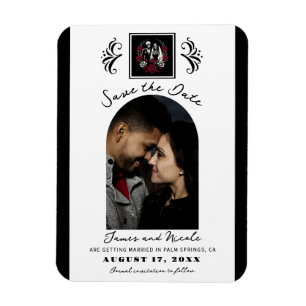 Rote und Schwarz-weiße Rose Skeletton Save the Dat Magnet