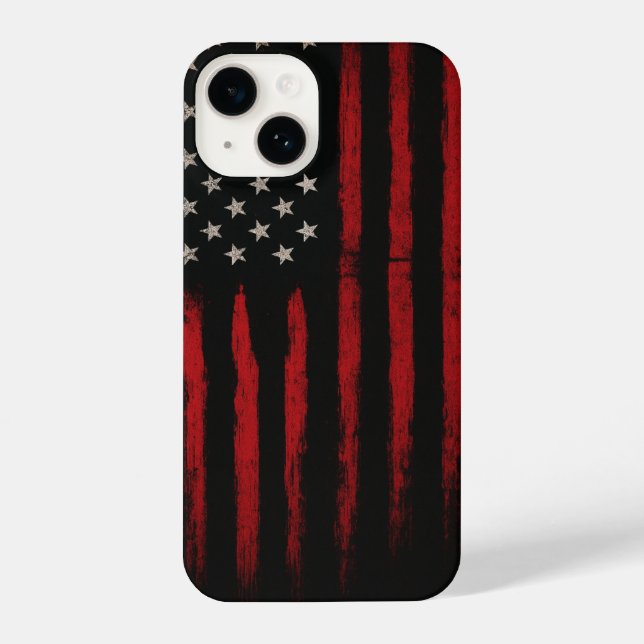 Rote und schwarze amerikanische Flagge iPhone 14 Hülle (Rückseite)
