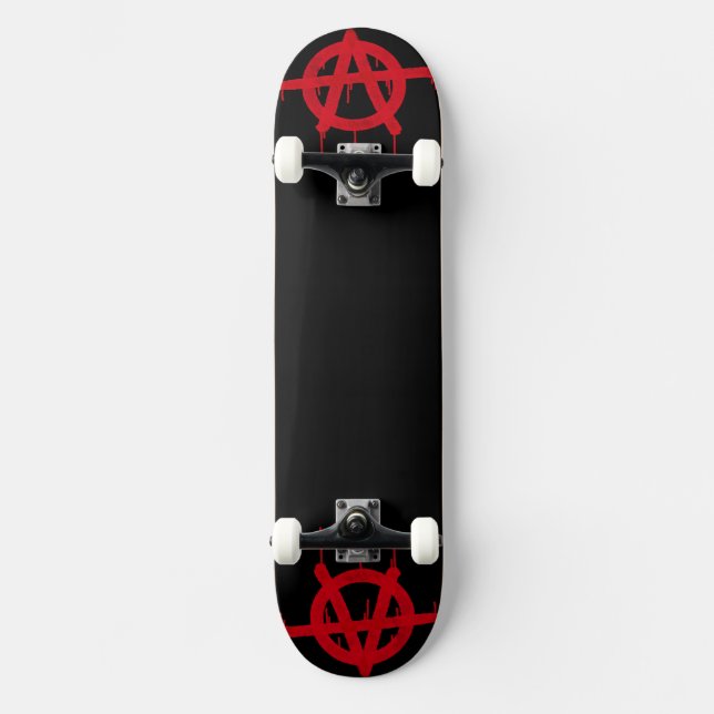 Rote und schwarze Anarchie Originalkunst Skateboard (Vorderseite)
