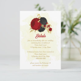 Rote und schwarze Blume, botanische Hochzeit Begleitkarte