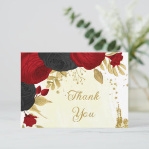 Rote und schwarze Blume, botanische Hochzeit Dankeskarte