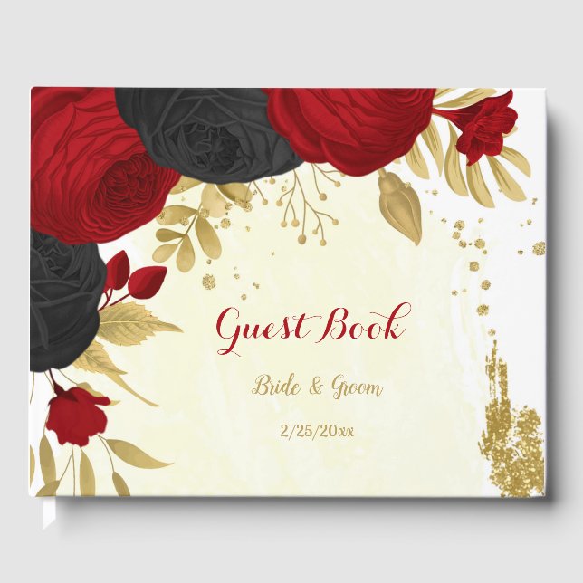 Rote und schwarze Blume, botanische Hochzeit Gästebuch (Vorderseite)