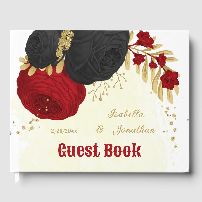 Rote und schwarze Blume, botanische Hochzeit Gästebuch (Vorderseite)