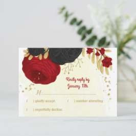 Rote und schwarze Blume, botanische Hochzeit RSVP Karte