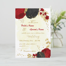Rote und schwarze Blume Goldhochzeit Einladung