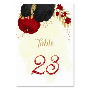 Rote und schwarze Blume Goldhochzeit Tischnummer
