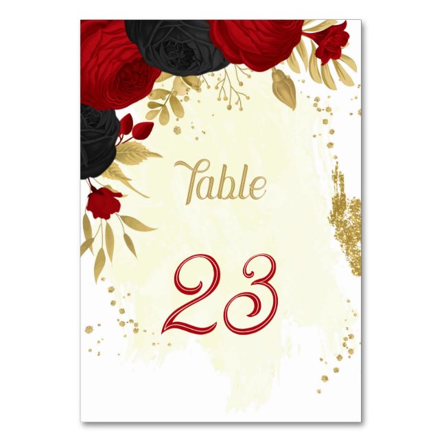 Rote und schwarze Blume Goldhochzeit Tischnummer (Vorderseite)