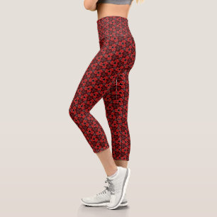 Rote und schwarze Blüten-Show Yoga Capris