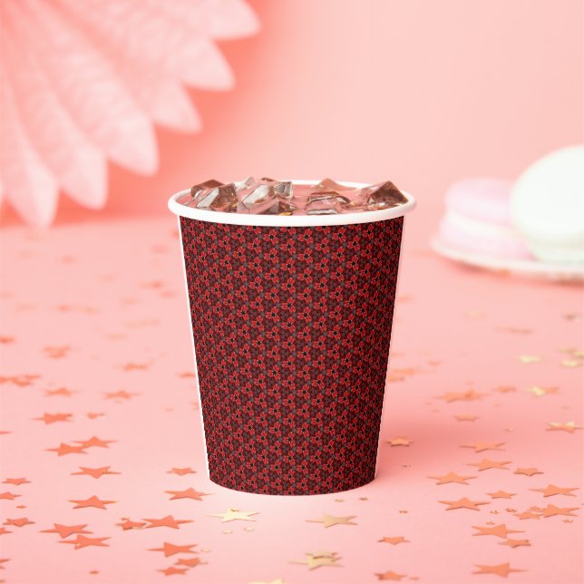 Rote und schwarze Blüten zeigen Papieraufnahmen Pappbecher (Insitu)