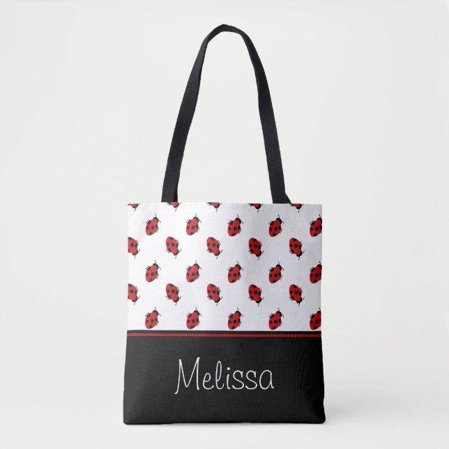 Rote und schwarze Dame Bugs | personalisiert Tasche (Vorderseite)