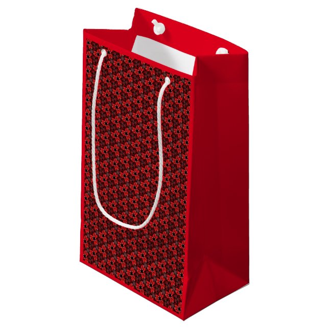 Rote und schwarze Flora-Show Geschenktasche Kleine Geschenktüte (Vorderseite Schrägansicht)