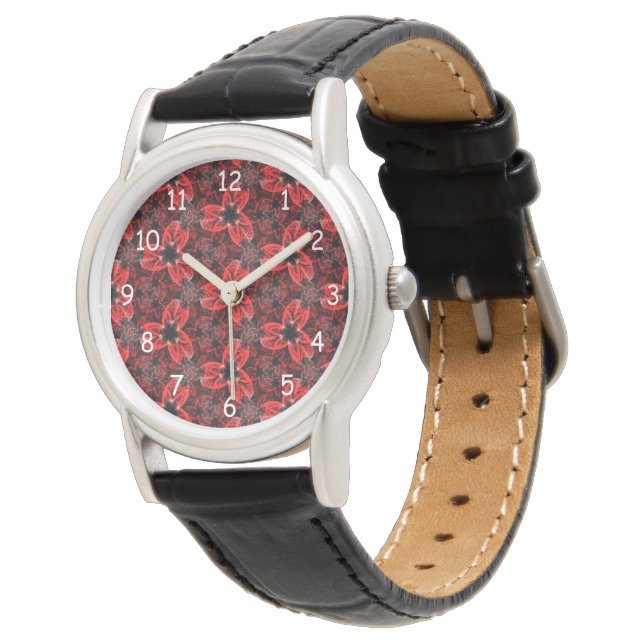 Rote und Schwarze Flora Show Watch Armbanduhr (Schrägansicht)