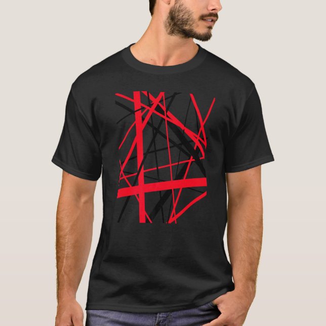 Rote und schwarze geometrische Streifen Ausschneid T-Shirt (Vorderseite)