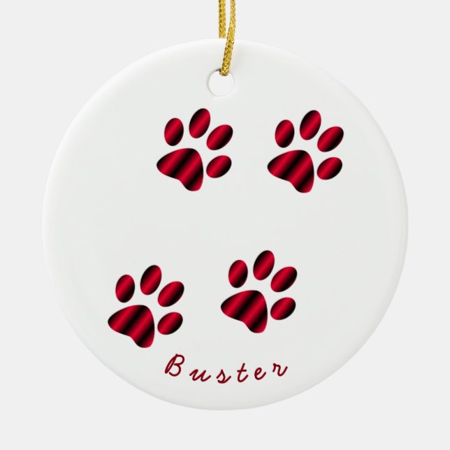 Rote und schwarze Gradient Paw Prints Keramikornament (Vorne)