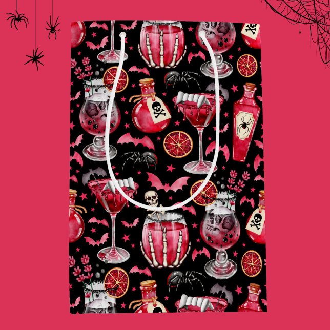 Rote und schwarze Halloween-Cocktails und -Tränke Mittlere Geschenktüte (Red and Black Halloween Cocktails and Potions Medium Gift Bag)