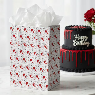 Rote und schwarze handgezeichnete Doodle-Herzen Mittlere Geschenktüte