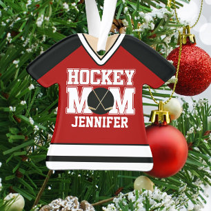 Rote und schwarze Hockey-Mom-Jersey Ornament