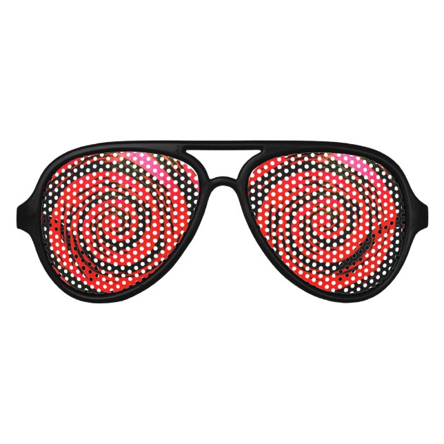 Rote und schwarze Hypnotik Swirl Kunst Partybrille (Vorderseite)