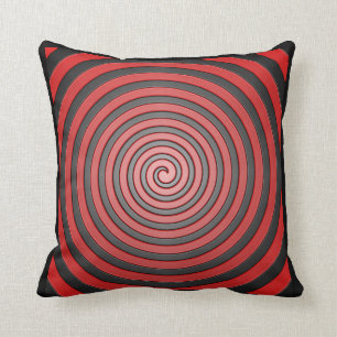 Rote und schwarze Hypnotische Spiralpilze Kissen