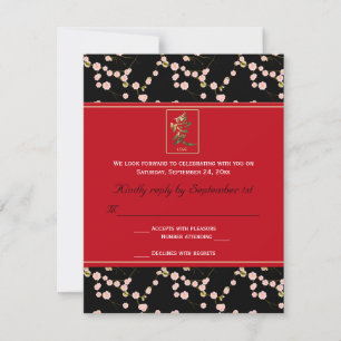 Rote und schwarze Kirschblüten-Antwortkarte RSVP Karte