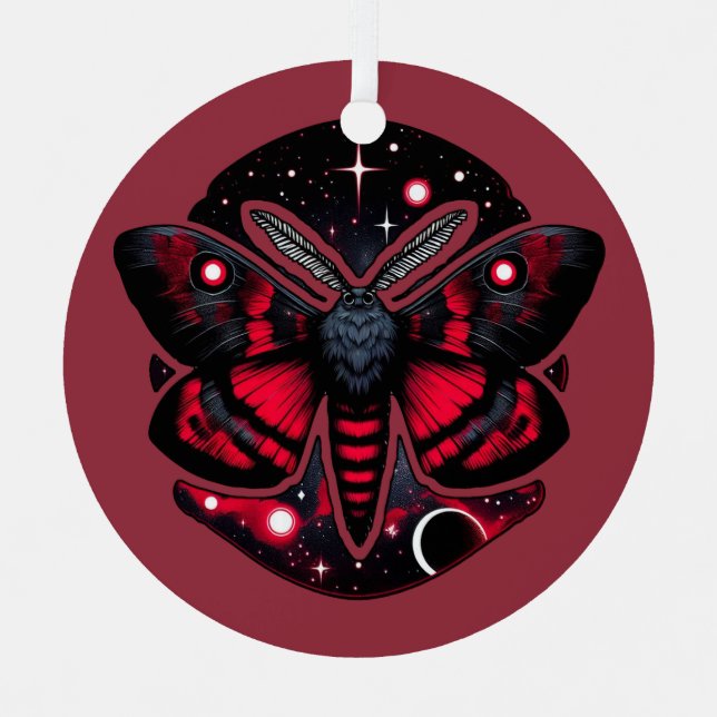 Rote und schwarze kosmische Motte - Mystische Himm Ornament Aus Metall (Vorderseite)