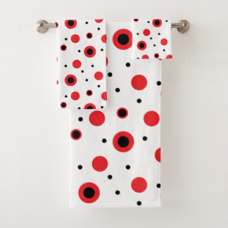 Rote und schwarze Kreise moderner minimalistischer Badhandtuch Set