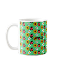 Rote und schwarze Ladybug mit Blume Tasse