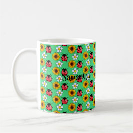 Rote und schwarze Ladybug mit Blume Tasse