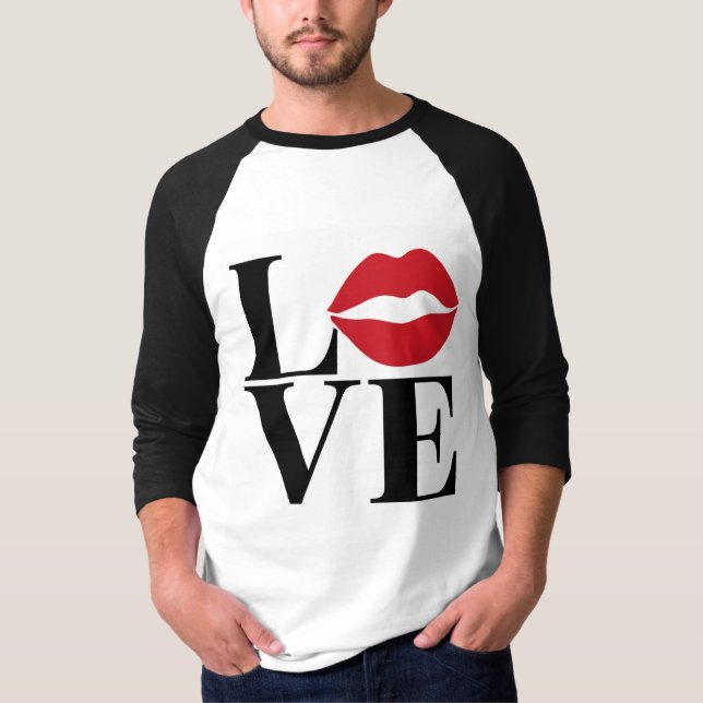 Rote und schwarze Lippen Mens Baseball T - Shirt (Vorderseite)