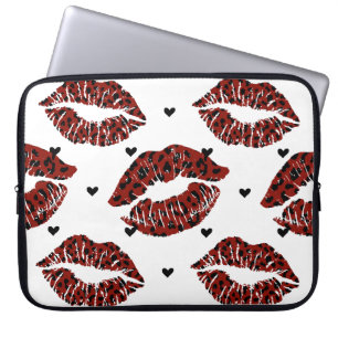 ROTE UND SCHWARZE LÖSUNG GEMUSTERTE LUSH LIPS LAPTOPSCHUTZHÜLLE